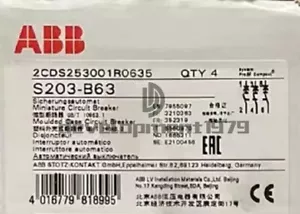 Abb Miniature Circuit Breaker S203-B63 New Brand New Sourcing Agent Buy